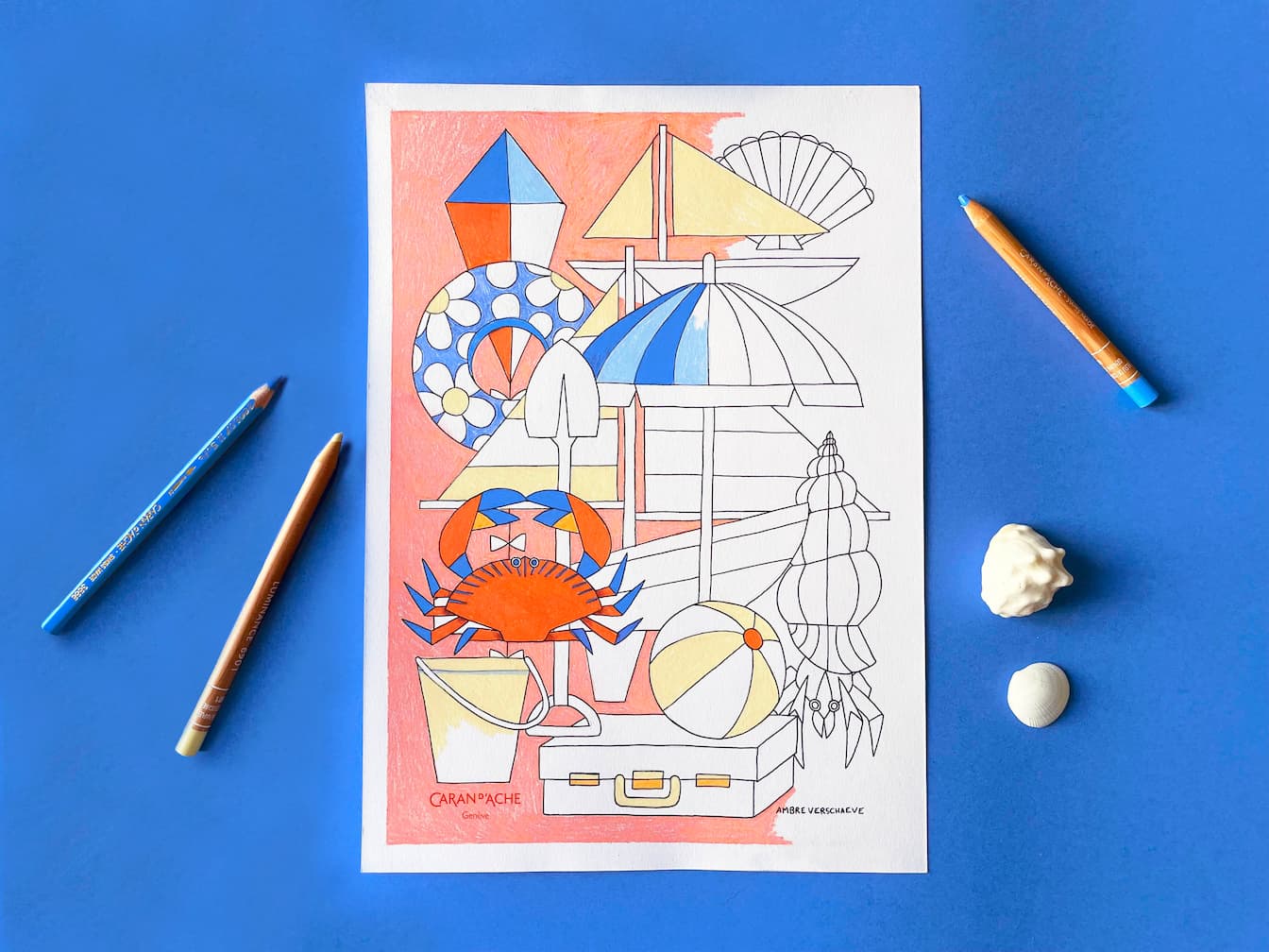 seaside holiday themed free coulouring page to print